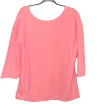 T by Talbots TEXTURED TERRY TIE BACK TOP pink size large