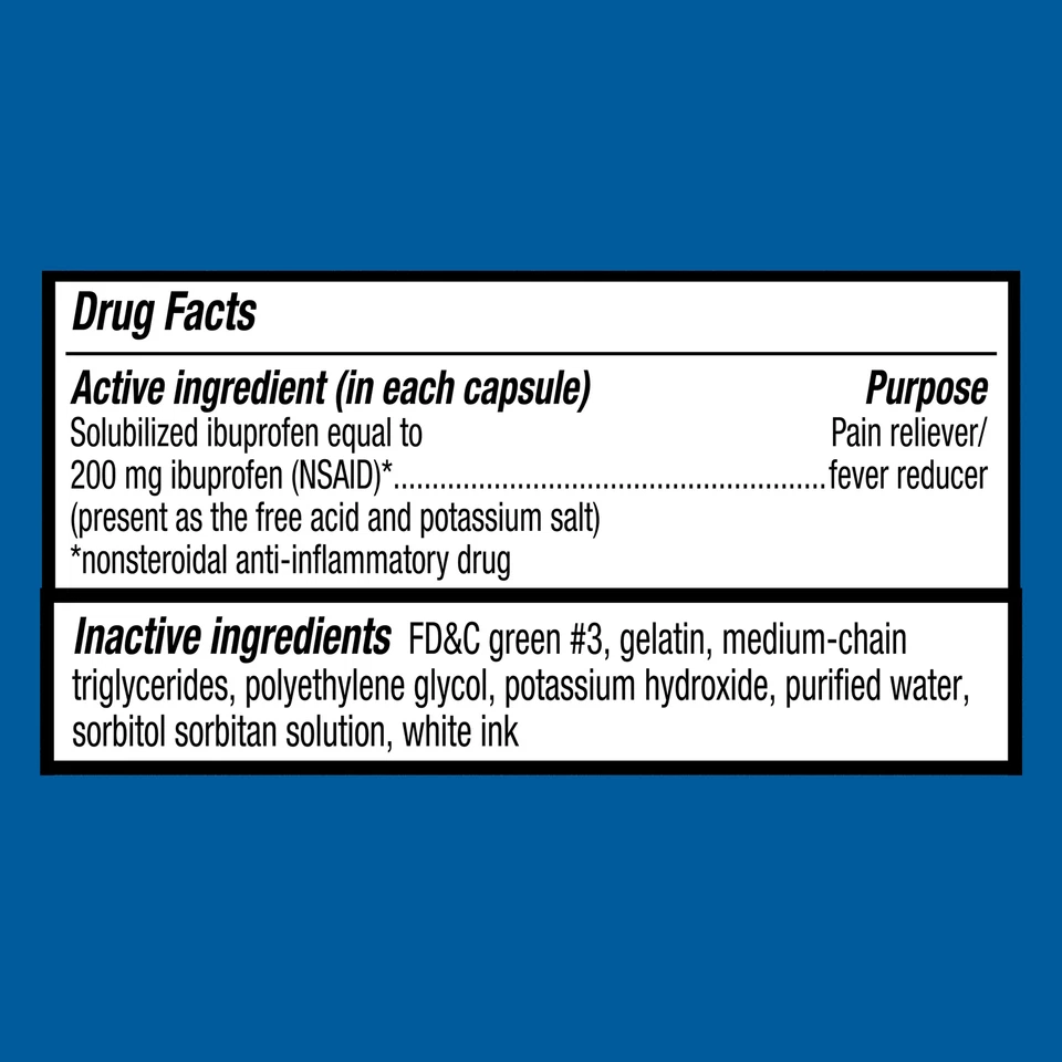 Mini cápsulas blandas Equate Ibuprofeno analgésico y reductor de fiebre 200 mg 160 unidades Foto 4 de 4