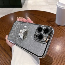 For Various Phone Hot Butterfly Ring Bracket Case Back Glitter Girl Holder Cover