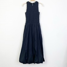 Madewell The Melody Bubble-Hem Smocked Midi Dress in Poplin True Black NT311 XXS