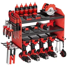 VEVOR Power Tool Organizer Wall Mount 3-Layer Drill Storage Rack 4 Drill Holders
