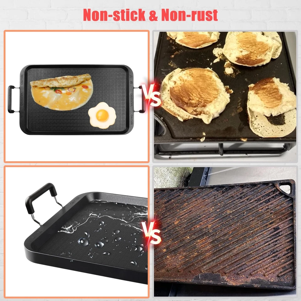Stove Top Griddle, 22 Inch 2 Burner Large Grill Pan for Stove Top, Non-Stick ... - Image 3 of 4
