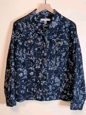 Croft & Barrow Floral Denim Jacket XL Dark Wash Stretch Jean Casual Layering