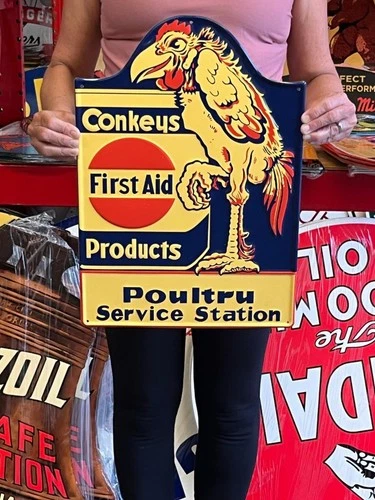 Vintage Anitque Old Style Metal Sign Conkley Chicken Poultry 14x20 Made in USA