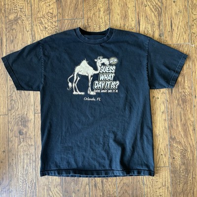 Y2K Funny Camel Men s XL T Shirt  Guess What Day It Is  Hump Day Black Graphic