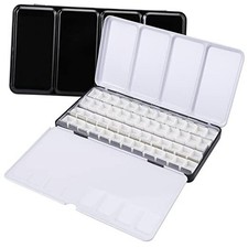Empty Watercolor Palette, Metal Watercolor Tin with 52 Empty Half Pans Black