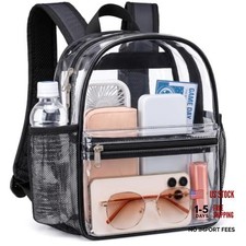 Clear Backpack for Stadium Events - 12x10x6 Small Clear Bag, Black Active Black