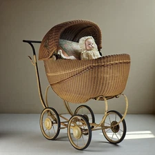 Antique 1800s Wicker WHITNEY  Doll Carriage Stroller Pram Victorian w/GIFTS