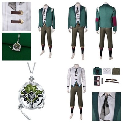 League Game Legends 2 Ekko Cosplay Green Costume+Ekko Stopwatch Necklace sets