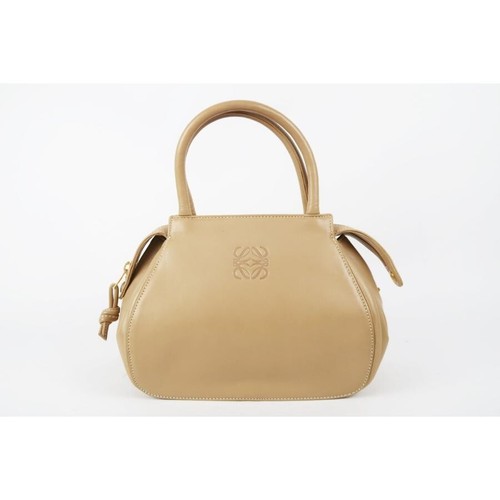 LOEWE Top Handle Leather Handbag Beige Womens Zip Closure Double Handles