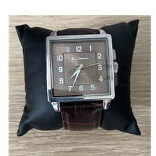 Ben Sherman Men's Rectangle Wristwatch, Brown Leather Strap, Silver Case, Box