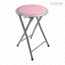 Folding Round Kitchen Bar Stool Metal Frame With Portable Soft Padded Seat Chair