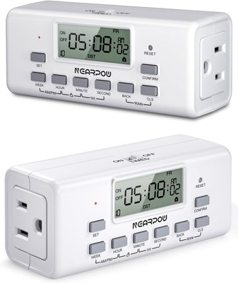 [2 Pack] NEARPOW Digital Timer For Lamp With Dual Outlets, Programmable White 