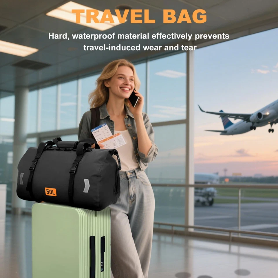 Bolsa de Lona Impermeable, Bolsa Seca 50L Roll-top Moto con Válvula de Aire y Rápida... Foto 2 de 4