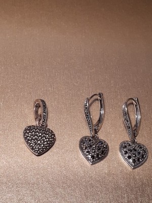 925 Silber Schmuck Set  mit Markasiten -Ohrringe + Anhänger