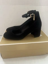 MICHAEL Michael Kors Black Suede Perla Pump Ankle Strap Heels Sz 5.5