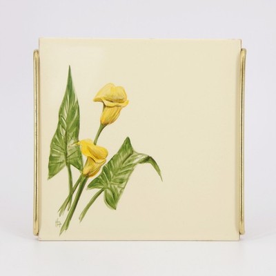 Fliese Fliesen/Topf-Untersetzer  Kachel 1950/60er  - vintage Motiv: gelbe Calla