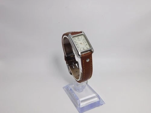 Timex Watch Women's Vintage Brown Leather Band Analog Quartz Silver Tone 20 mm