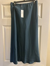 NWT Eileen Fisher Silk Double Crepe Bias Pine Green Pull-On Maxi Skirt Sz M 278