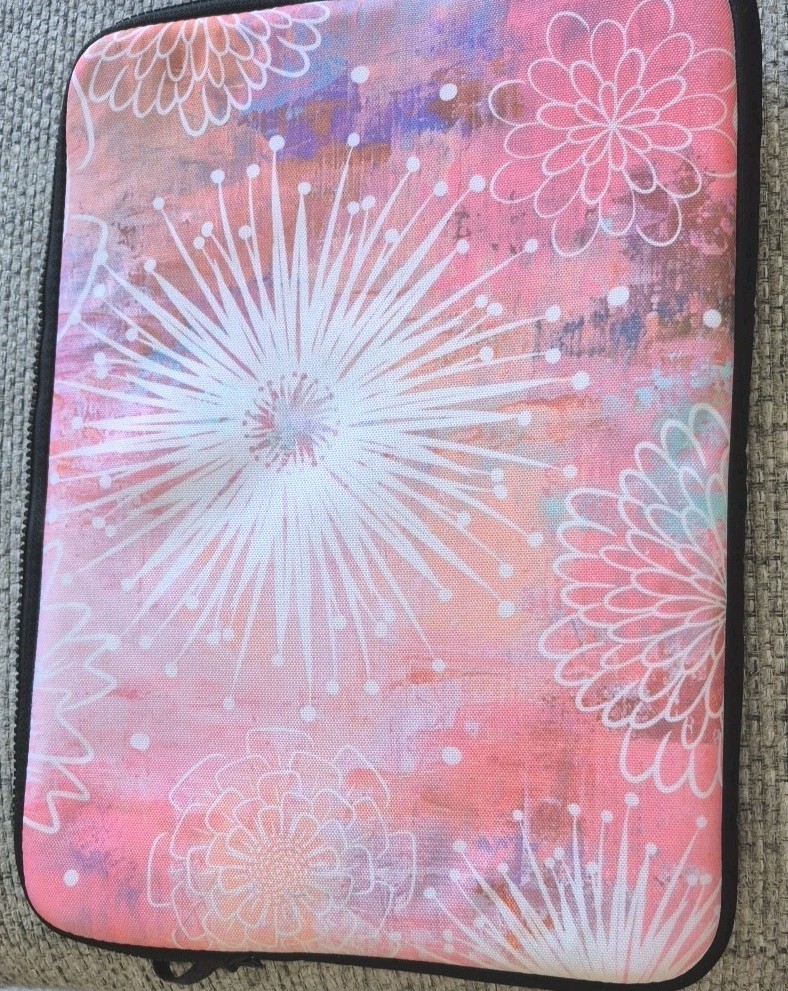 Society6 15" Laptop Sleeve Padded Case Pink Floral Abstract 