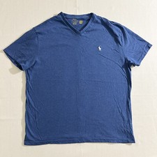 Polo Ralph Lauren Men's Size Large Heather Blue Cotton V-Neck T-shirt White Logo
