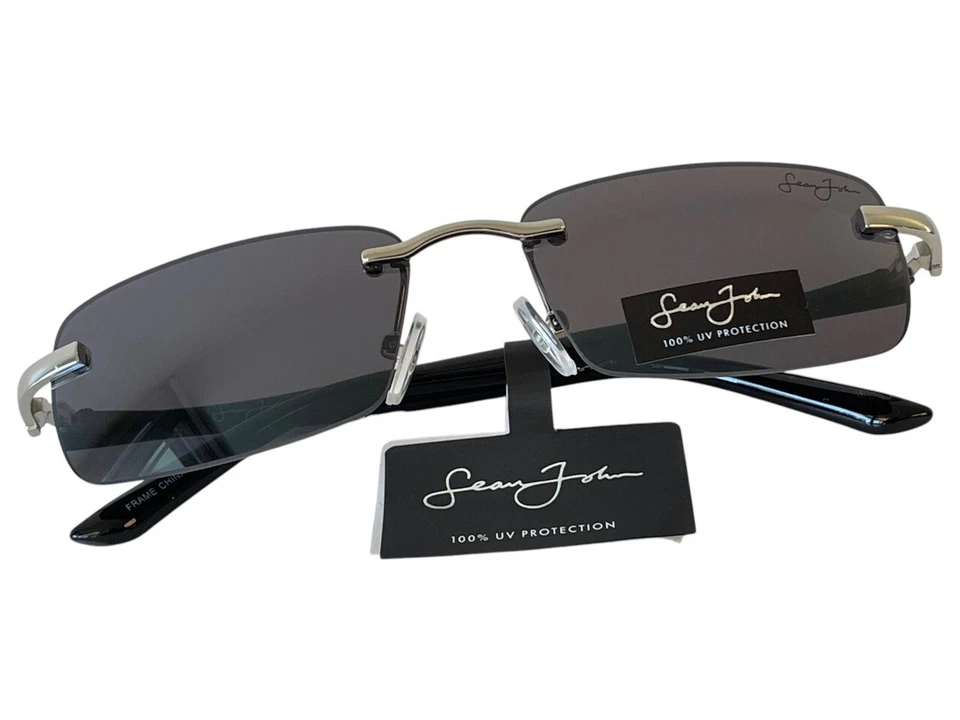 Мужские солнцезащитные очки Sean John черные и хромированные темно-серые линзы стиль NYC 1990-е новые - Изображение 2 из 4