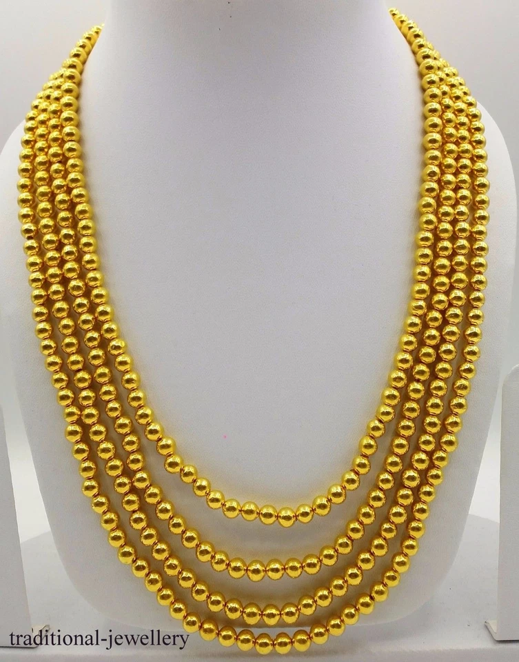 COLLAR CADENA ORO 20K ORO AMARILLO BOLA CADENA 4 LÍNEAS CUENTAS CADENA COLLAR Foto 4 de 4