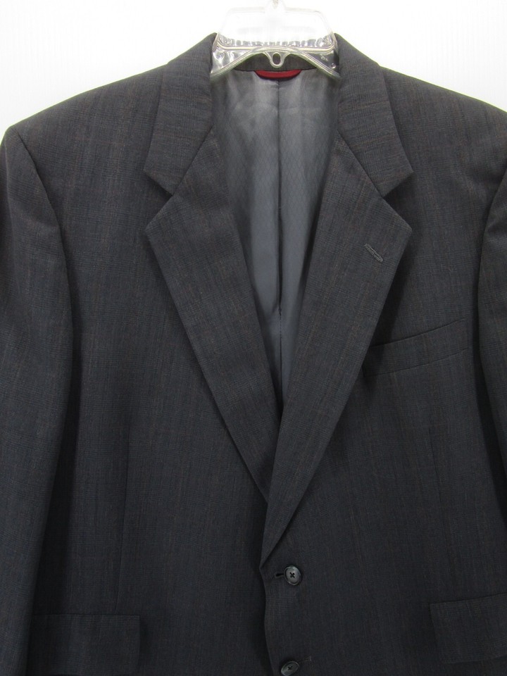 Hart Schaffner Marx Sport Coat Men 46 Short Blue Windowpane Plaid