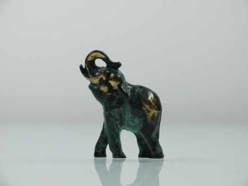 Baby Elephant Solid Bronze Greek Green-Gold Handmade Miniature - Picture 2 of 5