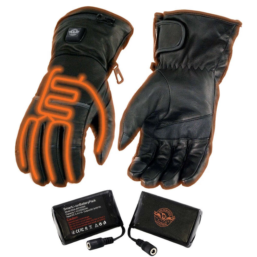 Milwaukee Leather 7713 Women's Black 'HEATED' Waterproof Leather Gauntlet Gloves