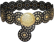 Wide Disc Belts for Women Concho Leather Disk Belt Hollow Out Western Waist B...