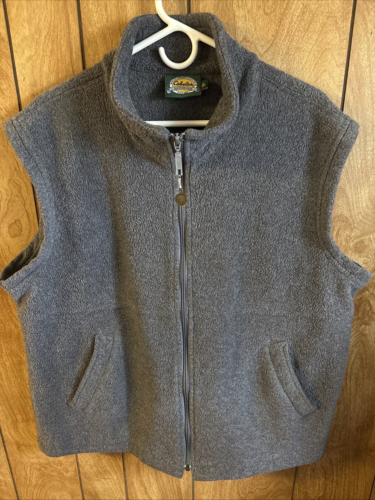 Cabelas Mens XL Gray Fleece Vest Sleeveless Mock Neck Full Zip Pocket Coat