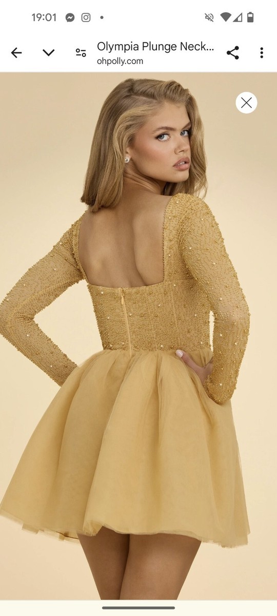 plunge neck tulle mini dress in gold Lavetir A-Line/Princess V-Neck Tulle Short/Mini Homecoming Dresses with Ruffles 2026