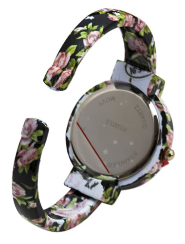 Blekon Collections Analog Quartz Womens 32mm Case Floral Design Cuff Bange Watch - 第 10/60 張圖片
