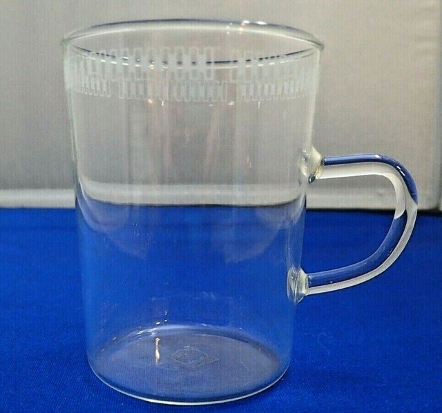 1 MCM SCHOTT MAINZ Jena Glas Glass Handled Coffee Tea Cup White Border