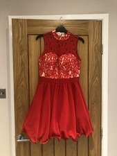 Chi Chi London Red Dress Lace Womans Size 10 Frill