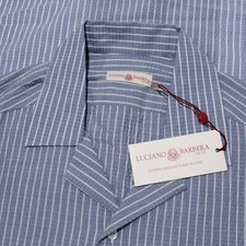Luciano Barbera NWT Short Sleeve Casual Button Down Shirt Size M in Blue Stripes