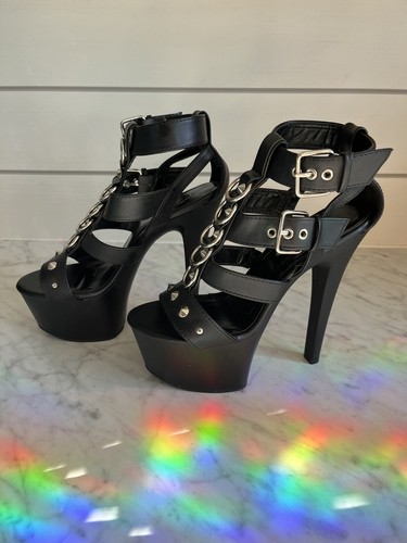Pleaser Stilettos 7" Heels 8 Studded Stripper Bondage Fantasy Fetish Drag Gothic - Picture 4 of 14