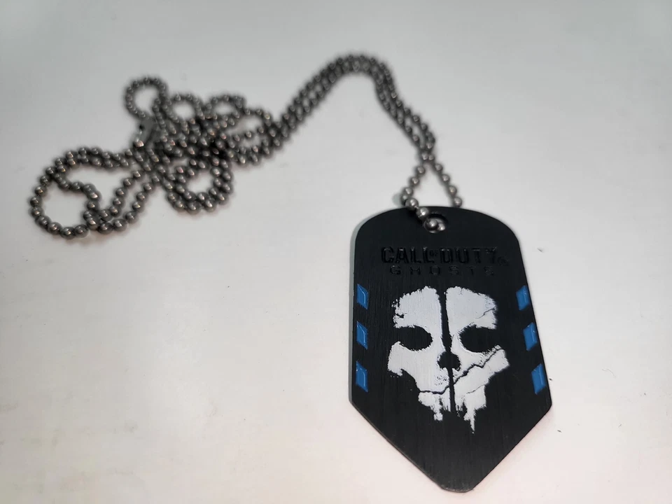 NUEVA ETIQUETA DE PERRO DURADERA DE METAL BACALAO CALL OF DUTY FANTASMAS CON CADENA DE COLLAR DE 14 PULGADAS 7J Foto 3 de 4