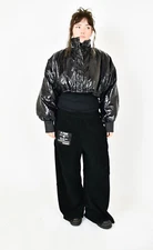 CRAZY H4 black shinny Cropped boxy  adjustable  jacket size L/XL CLEARANCE