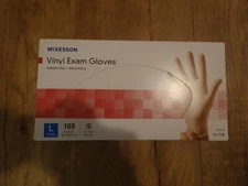 BOX of 100 Size L McKesson Vinyl Exam Gloves Powder Free, Non-Sterile MFR 14-118