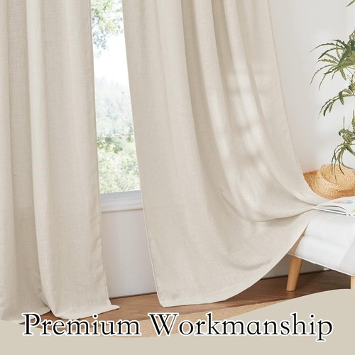 Breathe Easy with 2 Panels of Long Beige Semi-Sheer Linen Curtains - Room Decor - Picture 7 of 8