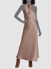  495 Vince Women's Pink Satin Cowl Neck Halter Slip Midi Dress Size S