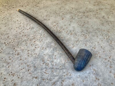 Smoking Pipe Long Stem Tobacco Pipe Banded Black and Turquoise