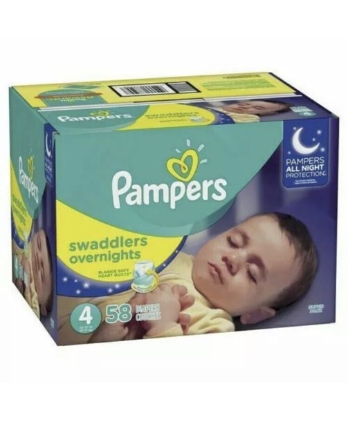 Pampers Swaddlers Overnight Baby Diapers Size 4 Count 58 for sale