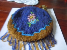 Vintage blue seed bead purse floral
