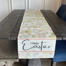 Easter Bunny Table Runner 13.5“ x 70” Happy Easter Egg Bunny Pink Blue EUC