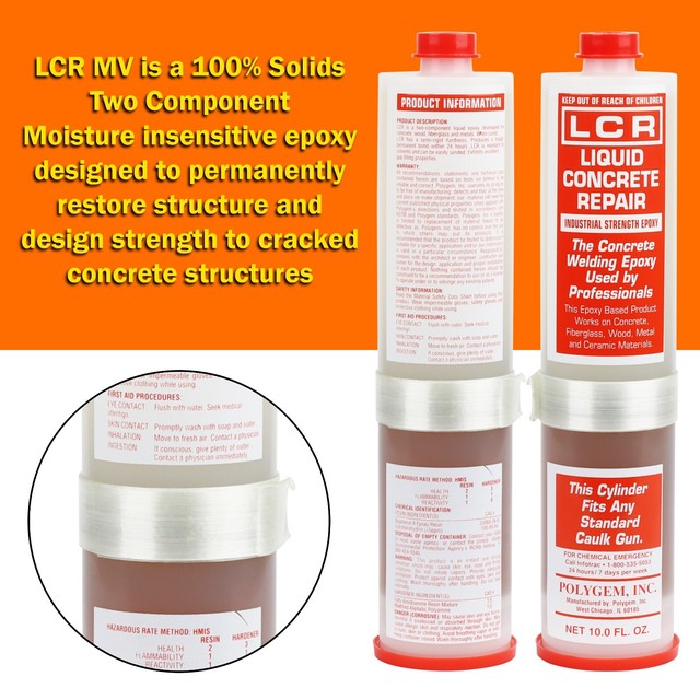 Polygem LCR Liquid Concrete Repair Epoxy Injection Resin 10oz Cartridge