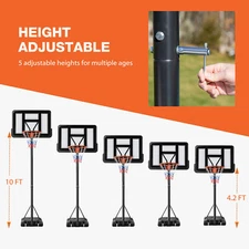44 Inch Portable Basketball Hoop with Adjustable Height, Shatterproof Backboard
