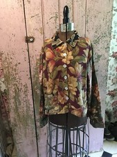 Vintage Floral Jacket Roses USA Made Button Cottage Garden Stlye H